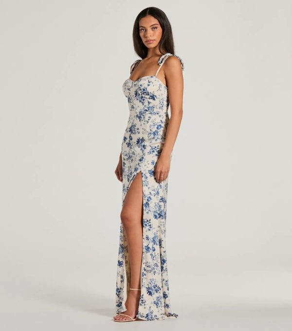 Amalia High Slit Floral Satin Mermaid Dress - Image 4