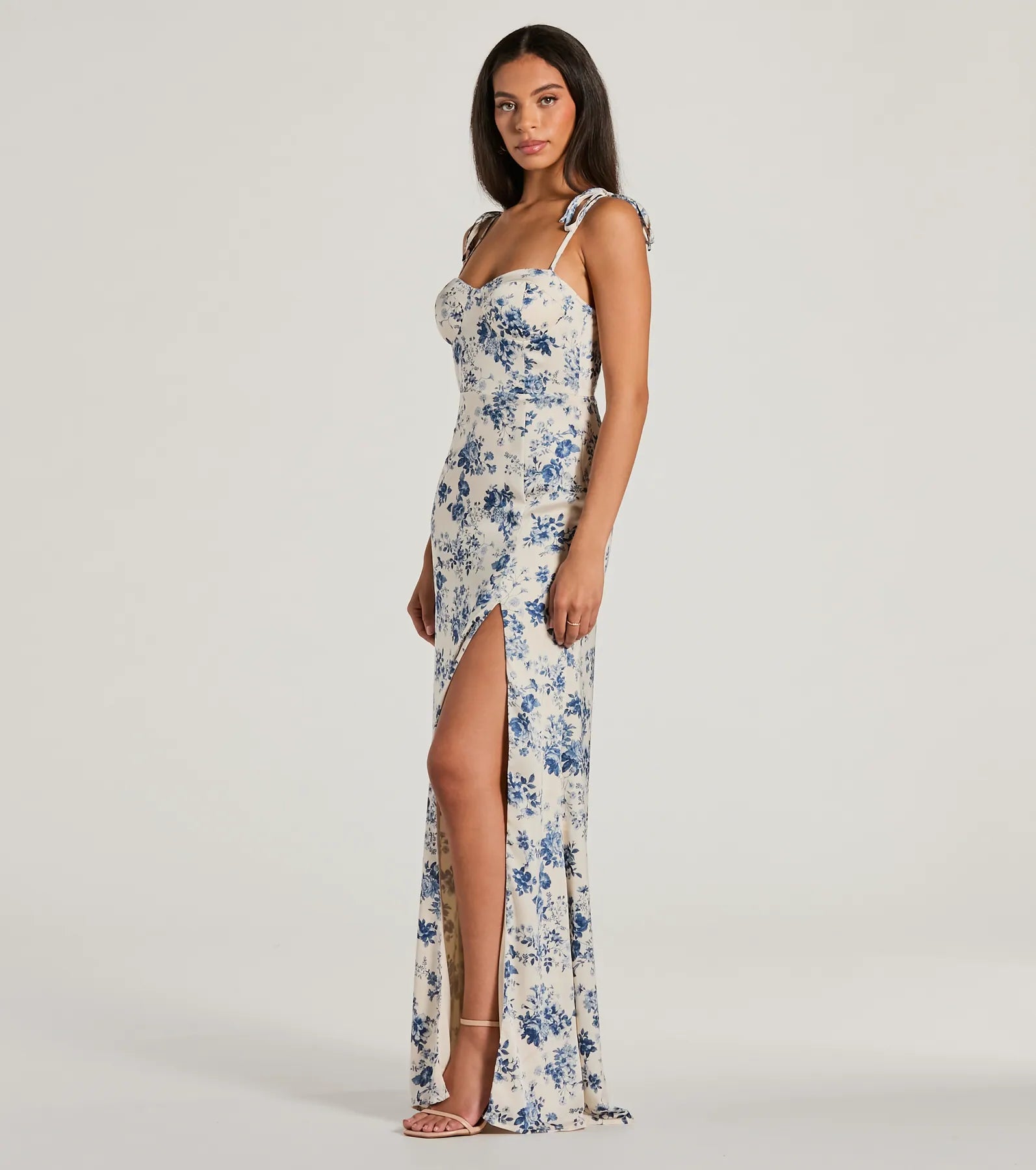Amalia High Slit Floral Satin Mermaid Dress - Image 4