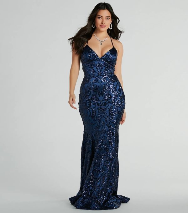 Saskia Lace-Up Mermaid Sequin Satin Formal Dress - Image 5
