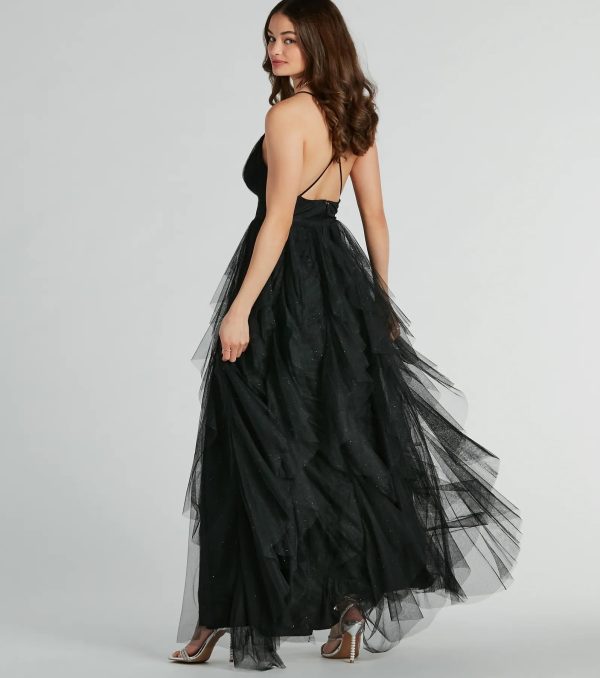Wynonna V-Neck A-Line Ruffle Glitter Formal Dress - Image 2