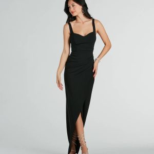 Nanali Formal Crepe Sweetheart Wrap Long Dress