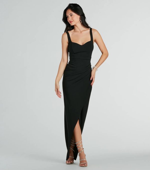 Nanali Formal Crepe Sweetheart Wrap Long Dress
