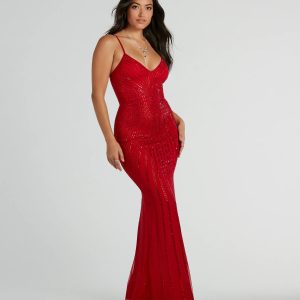 Cameron V-Neck Rhinestone Slim Formal Dress