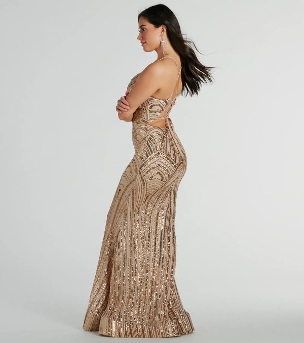 Francesca Lace-Up Mermaid Sequin Formal Dress - Image 2
