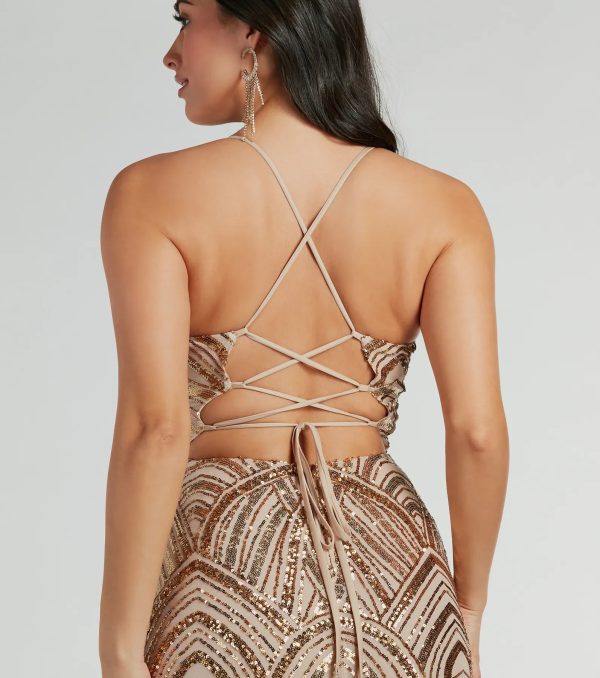 Francesca Lace-Up Mermaid Sequin Formal Dress - Image 4