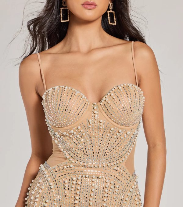 Gianna Rhinestone Pearl Sheer Mesh Formal Dress - Image 3