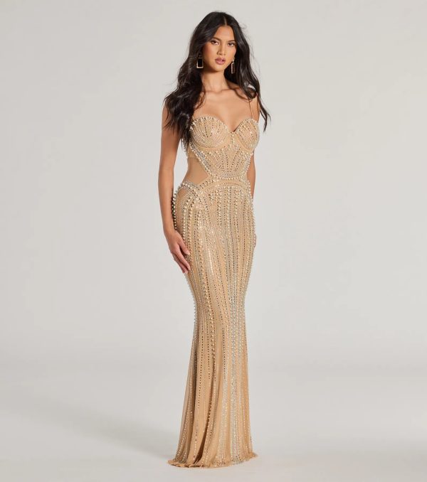 Gianna Rhinestone Pearl Sheer Mesh Formal Dress - Image 4