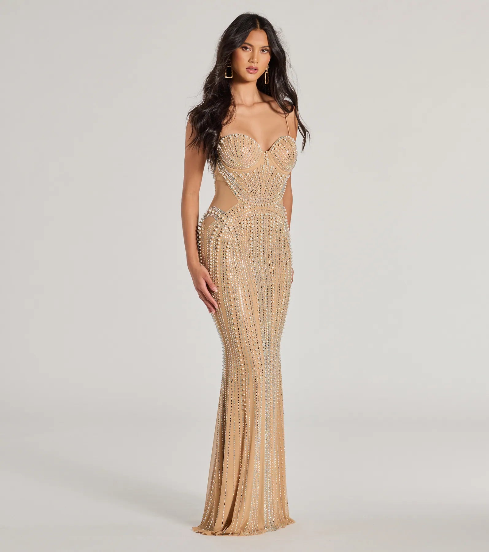 Gianna Rhinestone Pearl Sheer Mesh Formal Dress - Image 4