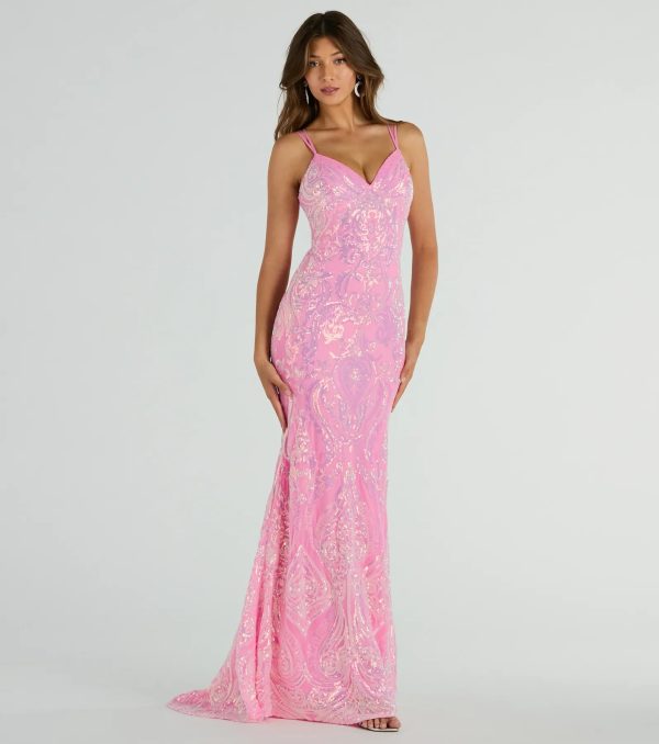 Jessa Lace-Up Mermaid Sequin Formal Dress - Image 6