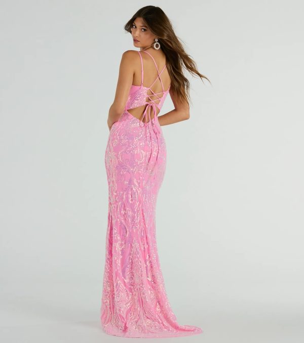 Jessa Lace-Up Mermaid Sequin Formal Dress - Image 7