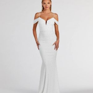 Charlene Formal Faux Pearl Mesh Mermaid Dress