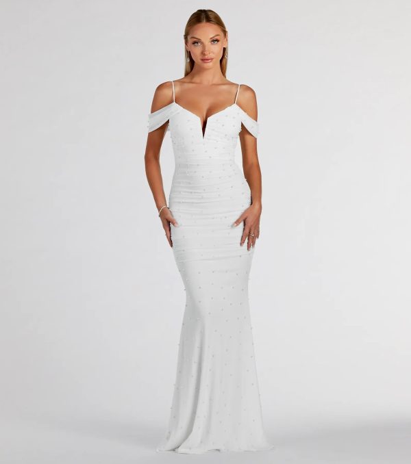 Charlene Formal Faux Pearl Mesh Mermaid Dress