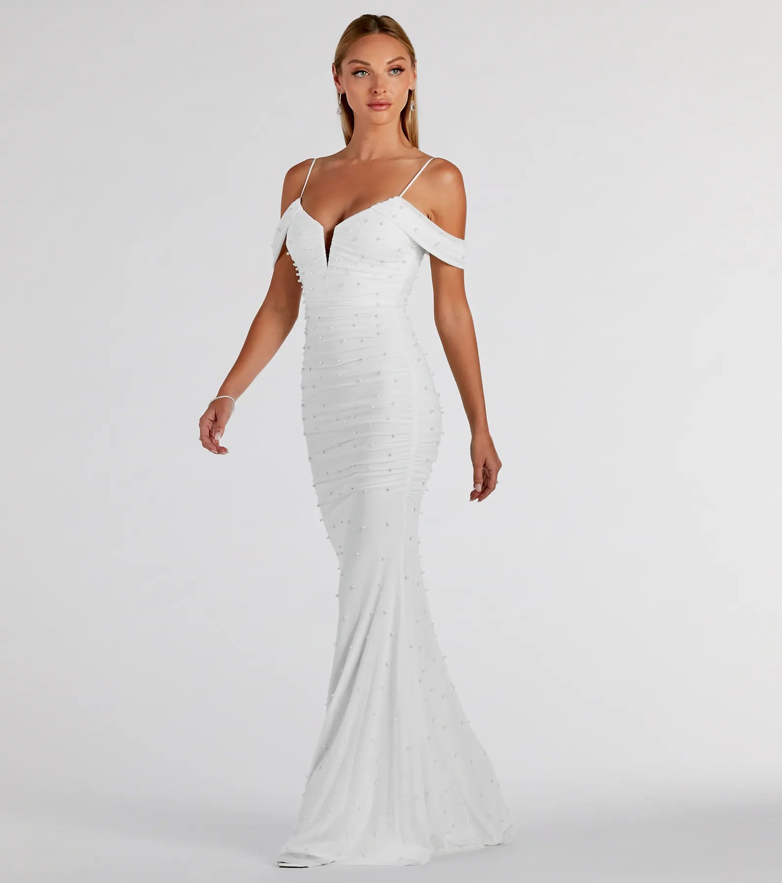 Charlene Formal Faux Pearl Mesh Mermaid Dress - Image 4