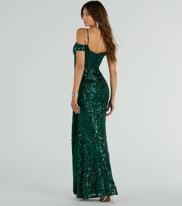 Nevaeh Cold Shoulder Mermaid Sequin Formal Dress - Image 2