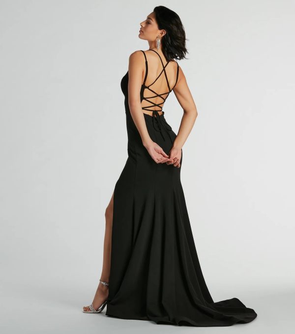 Gabriela V-Neck Lace-Up Mermaid Crepe Formal Dress - Image 2