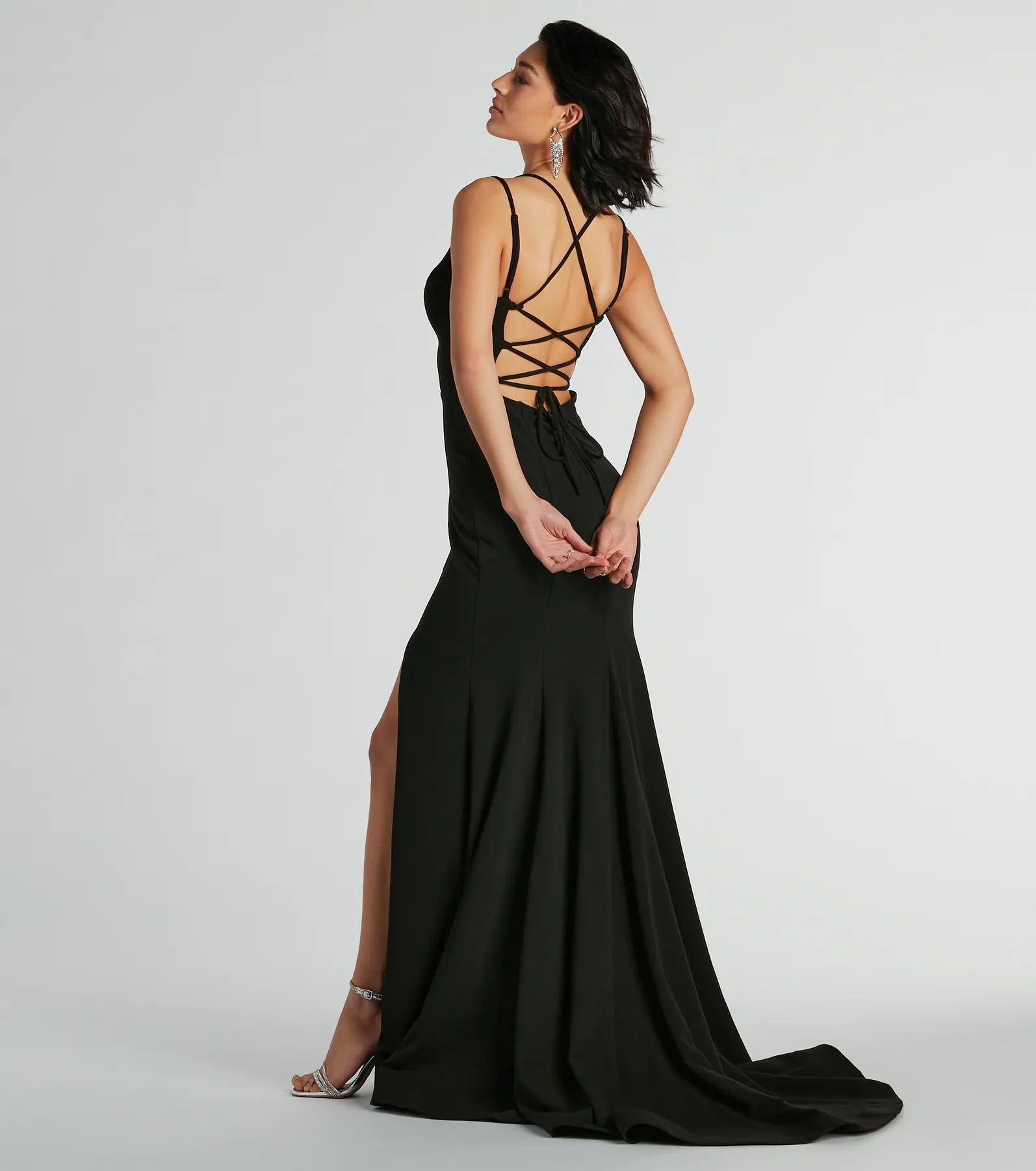 Gabriela V-Neck Lace-Up Mermaid Crepe Formal Dress - Image 2
