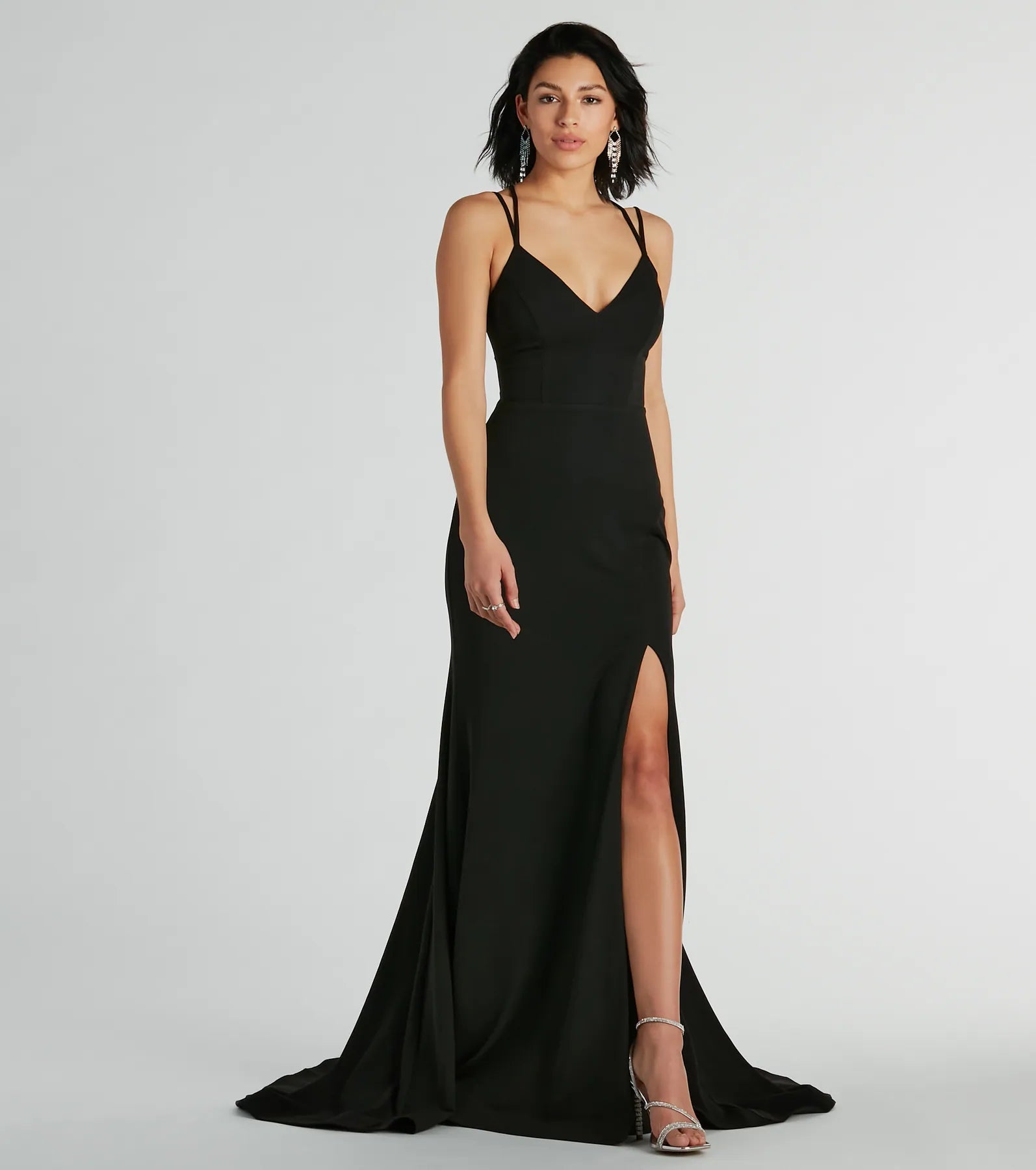 Gabriela V-Neck Lace-Up Mermaid Crepe Formal Dress - Image 4
