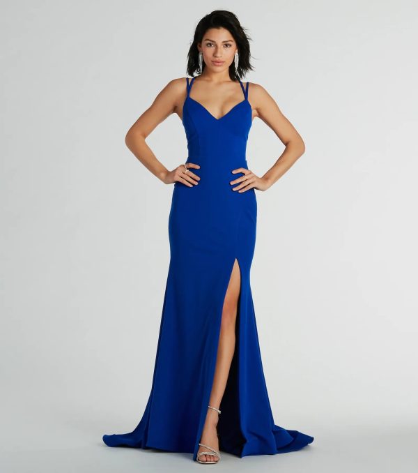 Gabriela V-Neck Lace-Up Mermaid Crepe Formal Dress - Image 5