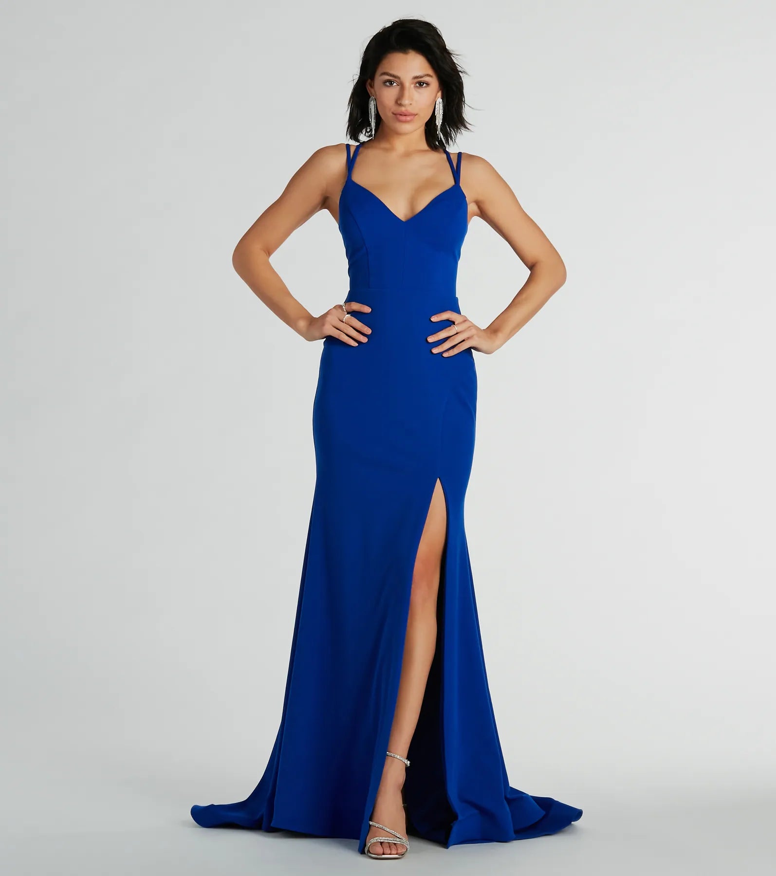 Gabriela V-Neck Lace-Up Mermaid Crepe Formal Dress - Image 5