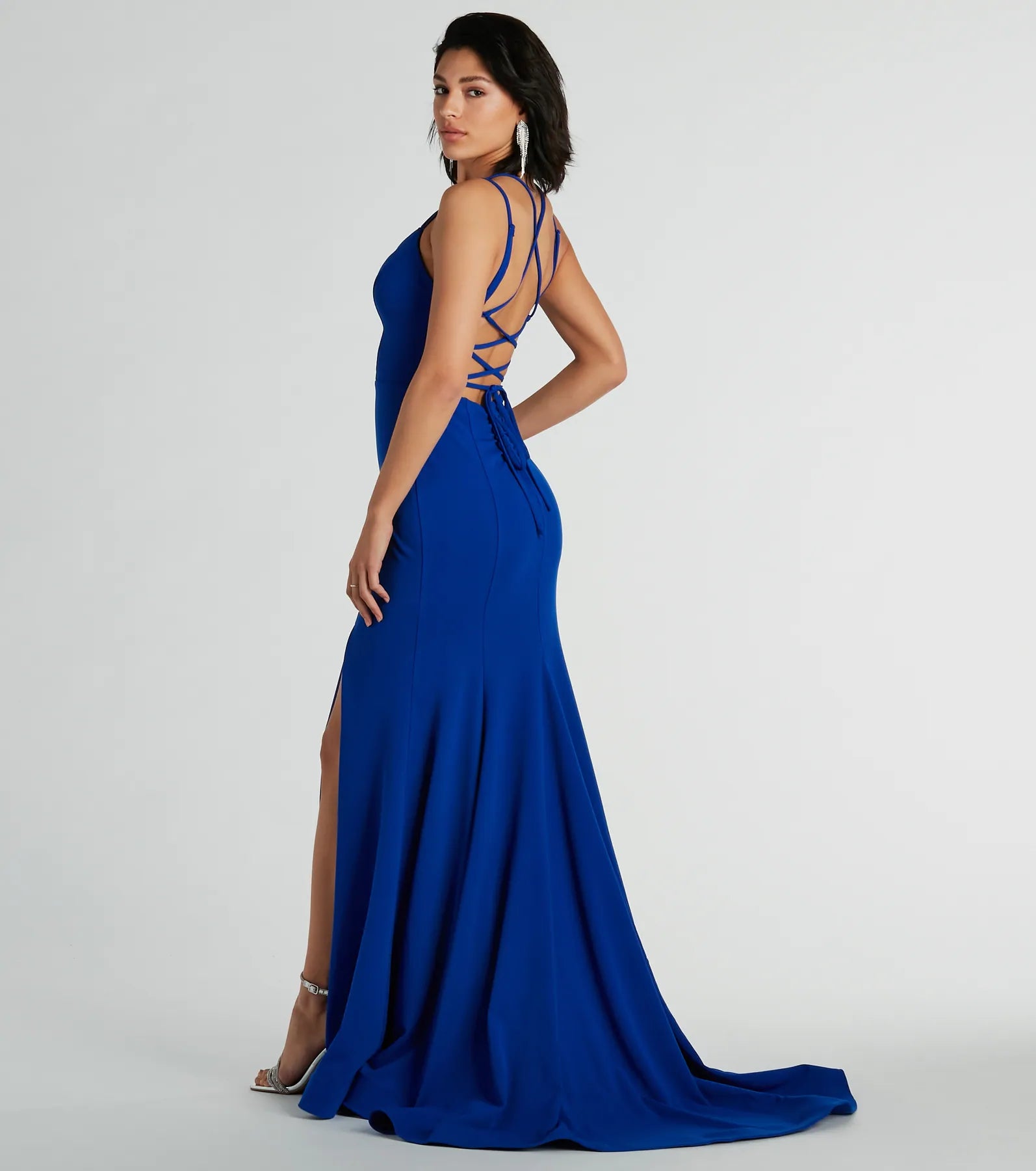 Gabriela V-Neck Lace-Up Mermaid Crepe Formal Dress - Image 6
