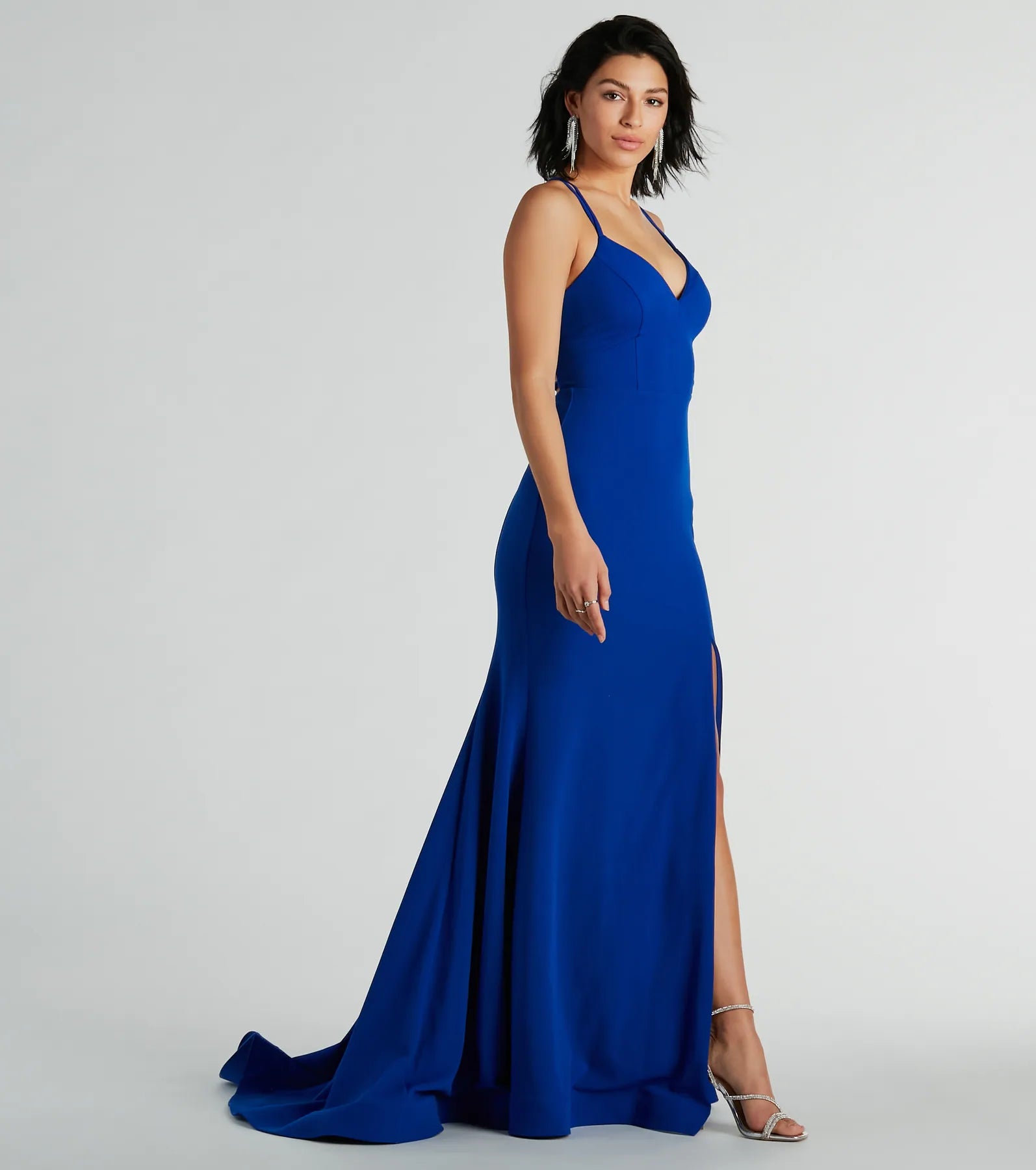 Gabriela V-Neck Lace-Up Mermaid Crepe Formal Dress - Image 8