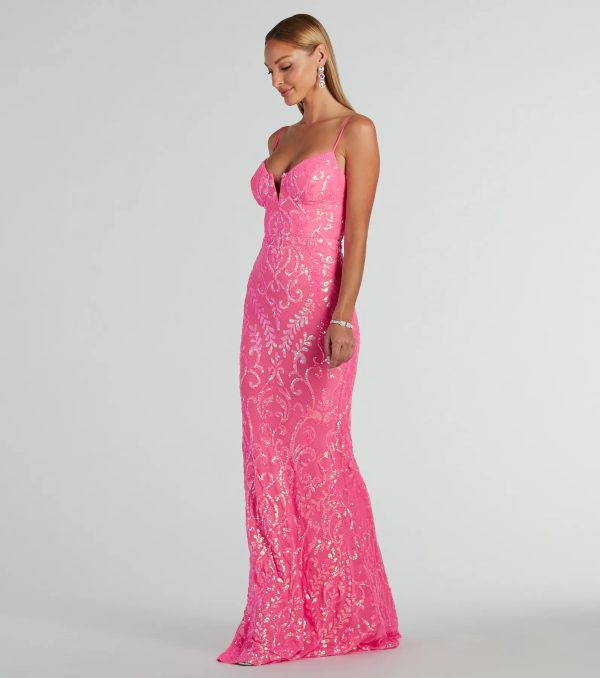 Julissa V-Neck Sequin Mesh Mermaid Dress - Image 4