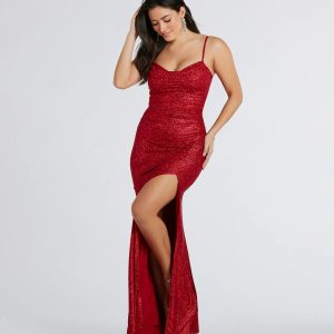 Ashelyn Cowl Neck Glitter Mermaid Formal Dress