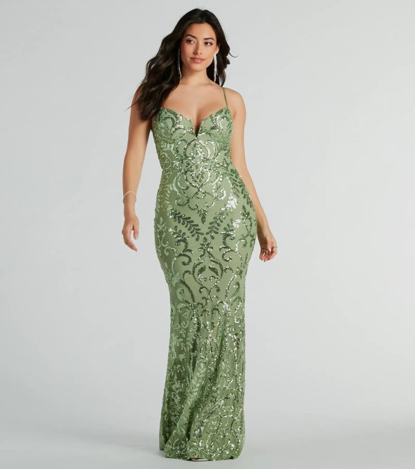 Julissa V-Neck Sequin Mesh Mermaid Dress - Image 5