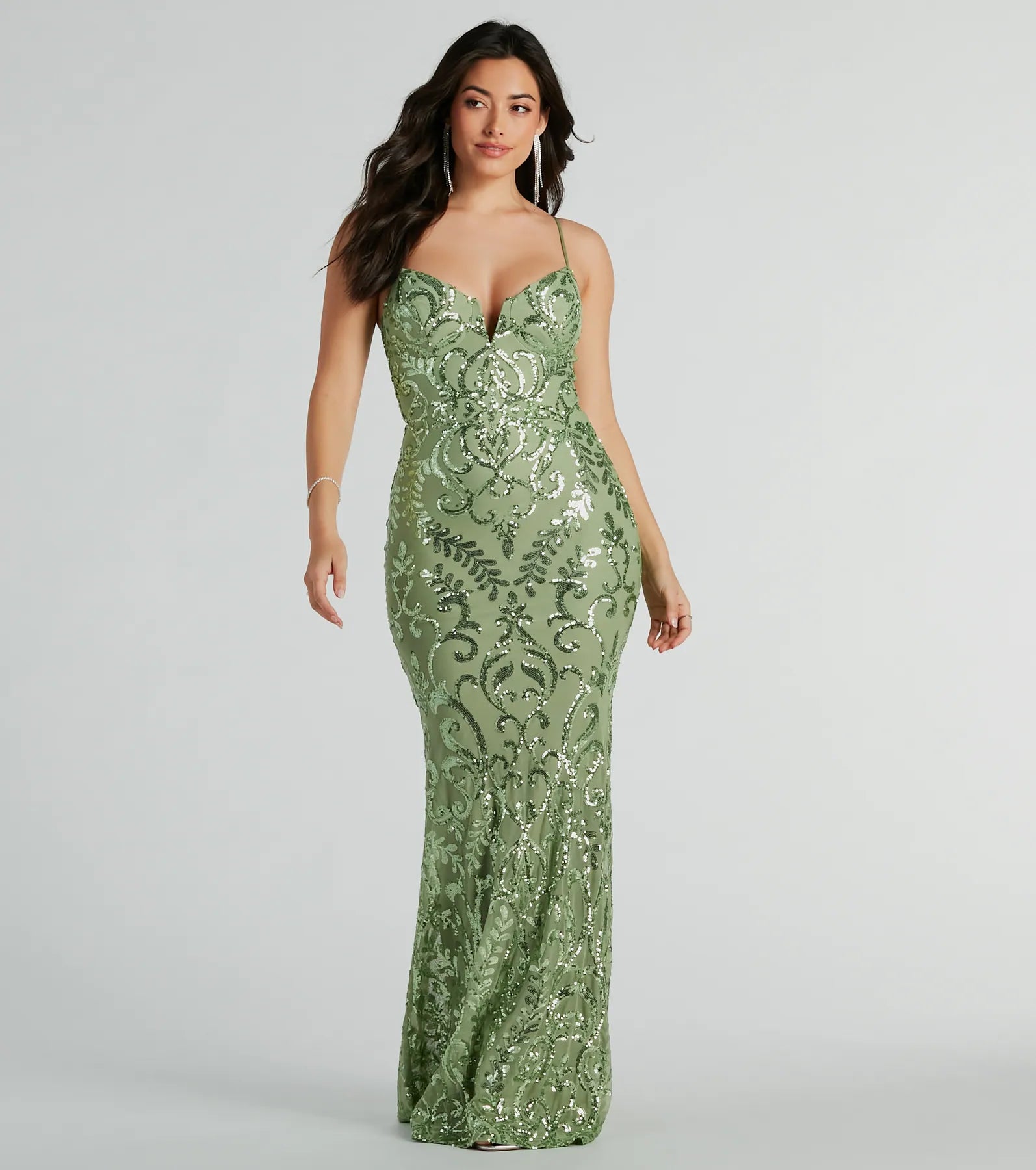Julissa V-Neck Sequin Mesh Mermaid Dress - Image 5