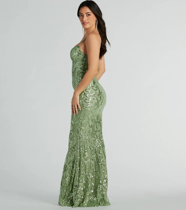 Julissa V-Neck Sequin Mesh Mermaid Dress - Image 6