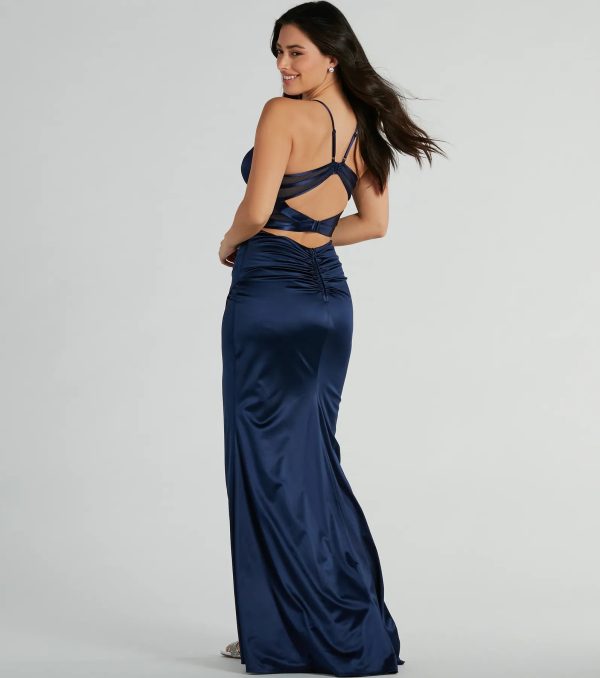 Loraine Sweetheart Wrap Mermaid Satin Formal Dress - Image 2