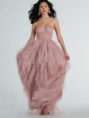 Charlize Corset A-Line Lace Ruffle Formal Dress