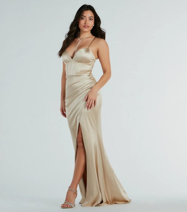 Loraine Sweetheart Wrap Mermaid Satin Formal Dress - Image 6