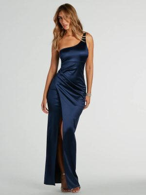 Malinda One-Shoulder Satin Formal Dress
