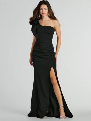 Claudia Ruffled One-Shoulder Crepe Mermaid Dress