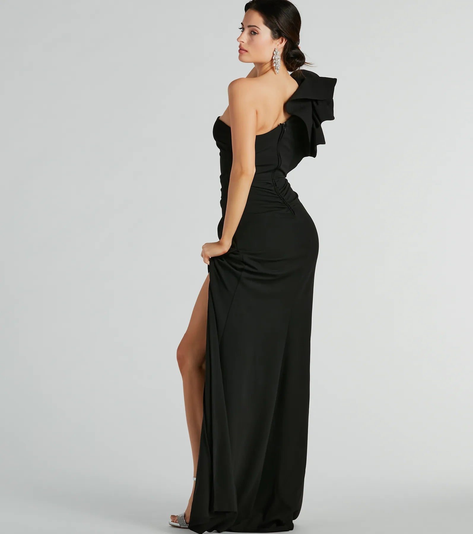 Claudia Ruffled One-Shoulder Crepe Mermaid Dress - Image 2
