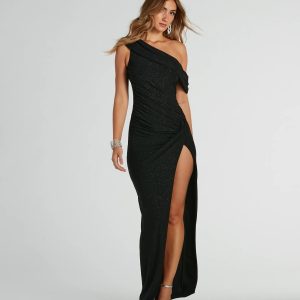 Maxine One-Shoulder Slim Glitter Formal Dress