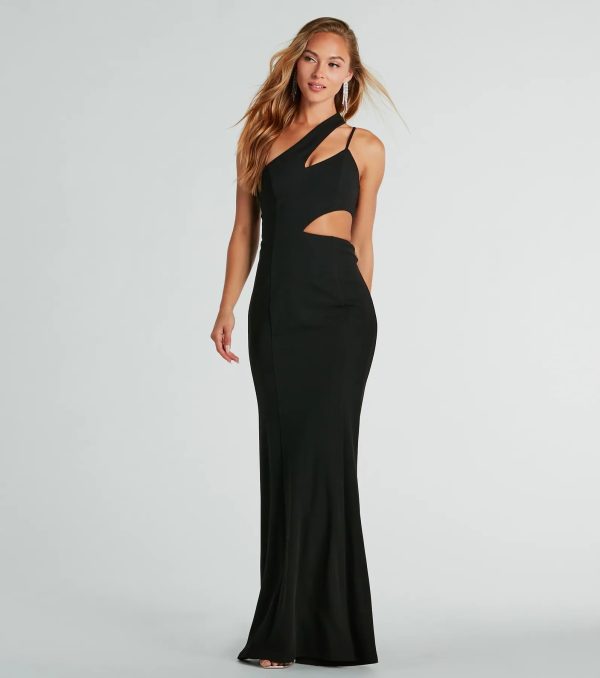 Katy V-Neck Cutout Mermaid Crepe Formal Dress - Image 4