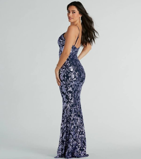 Evelyn V-Neck Mermaid Sequin Formal Dress - Image 2