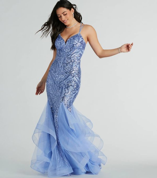 Sylvia Lace-Up Mermaid Tulle Ruffle Sequin Dress - Image 8