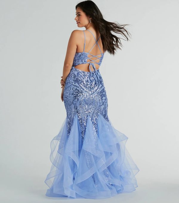 Sylvia Lace-Up Mermaid Tulle Ruffle Sequin Dress - Image 9
