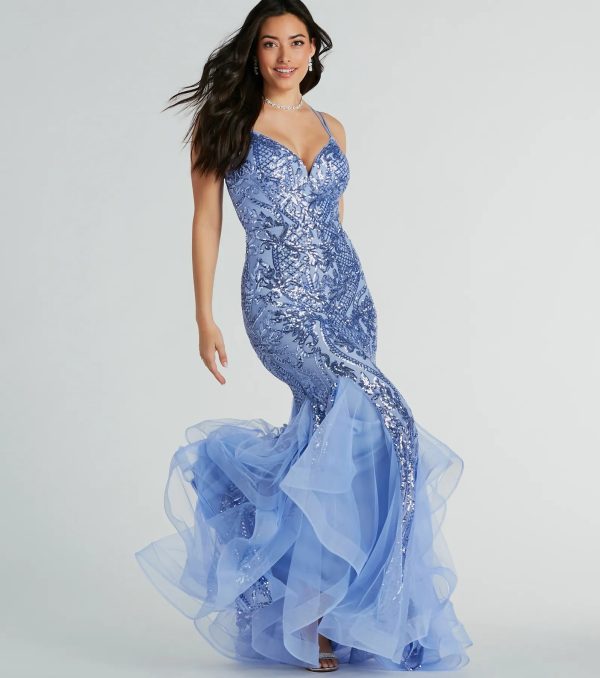 Sylvia Lace-Up Mermaid Tulle Ruffle Sequin Dress - Image 10