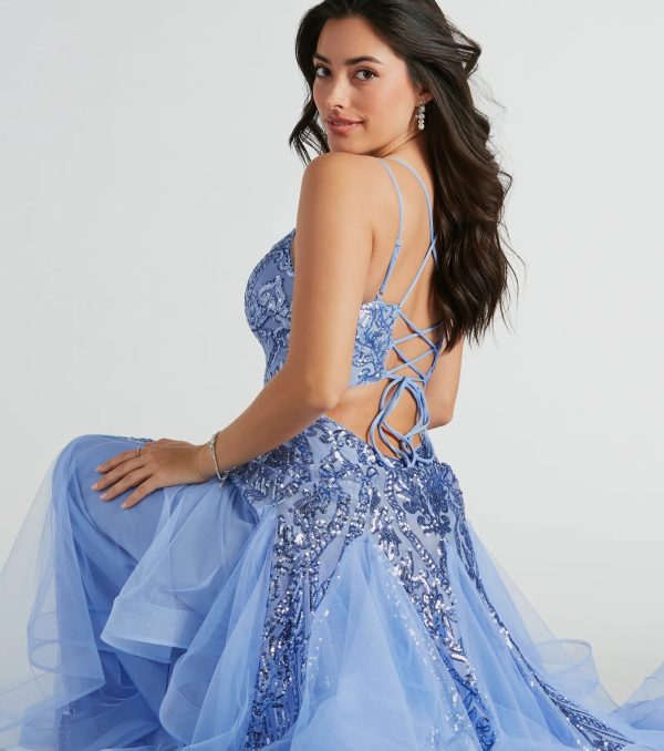 Sylvia Lace-Up Mermaid Tulle Ruffle Sequin Dress - Image 12