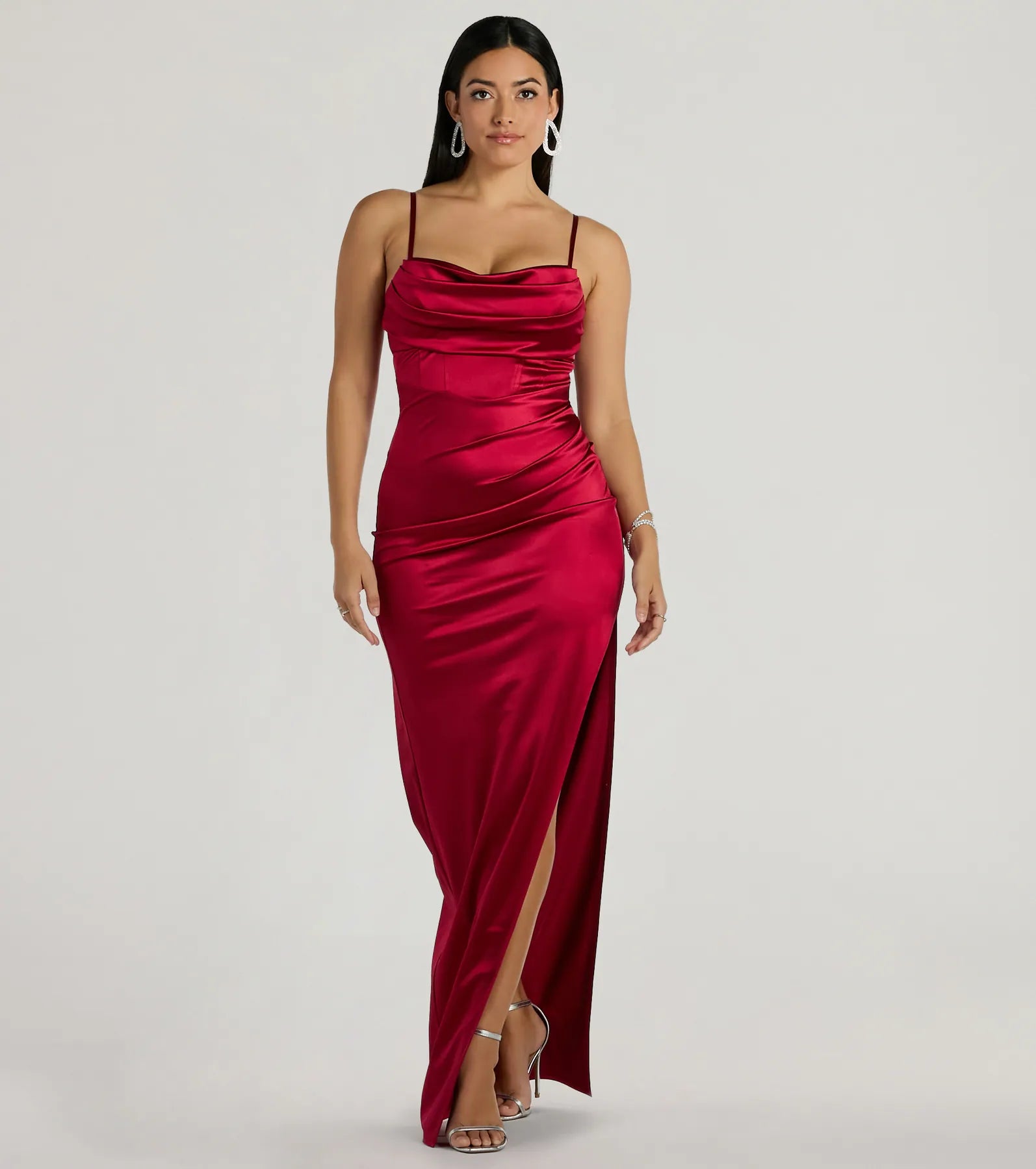 Iliana Cowl Neck High Slit Satin Column Dress - Image 5