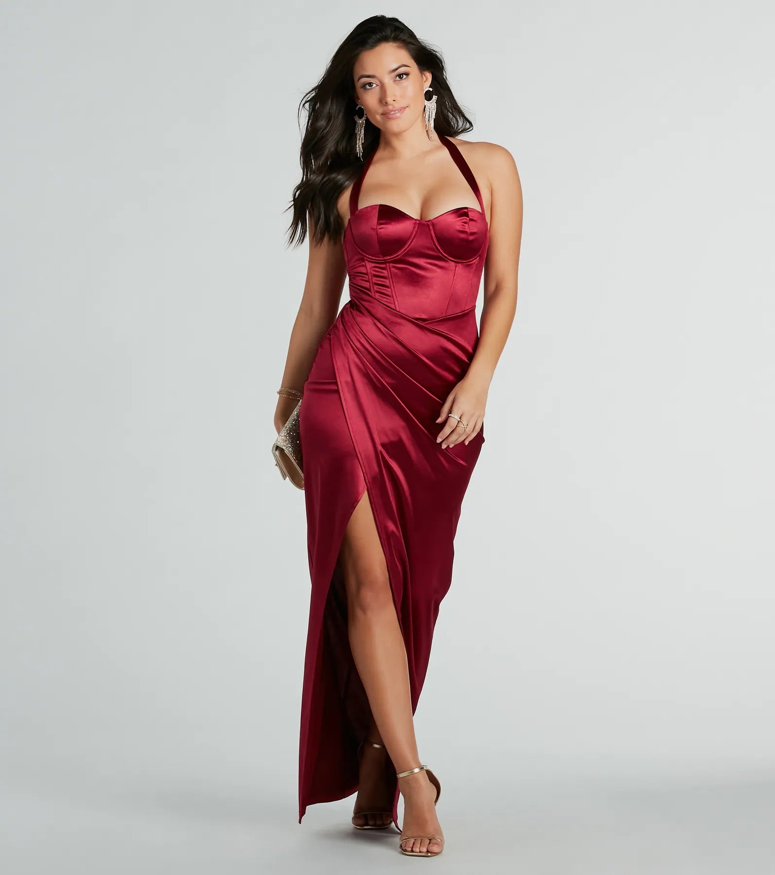 Karen Formal Sweetheart Halter Corset Satin Dress - Image 5
