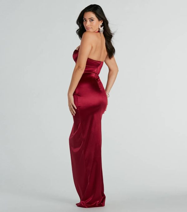 Karen Formal Sweetheart Halter Corset Satin Dress - Image 6