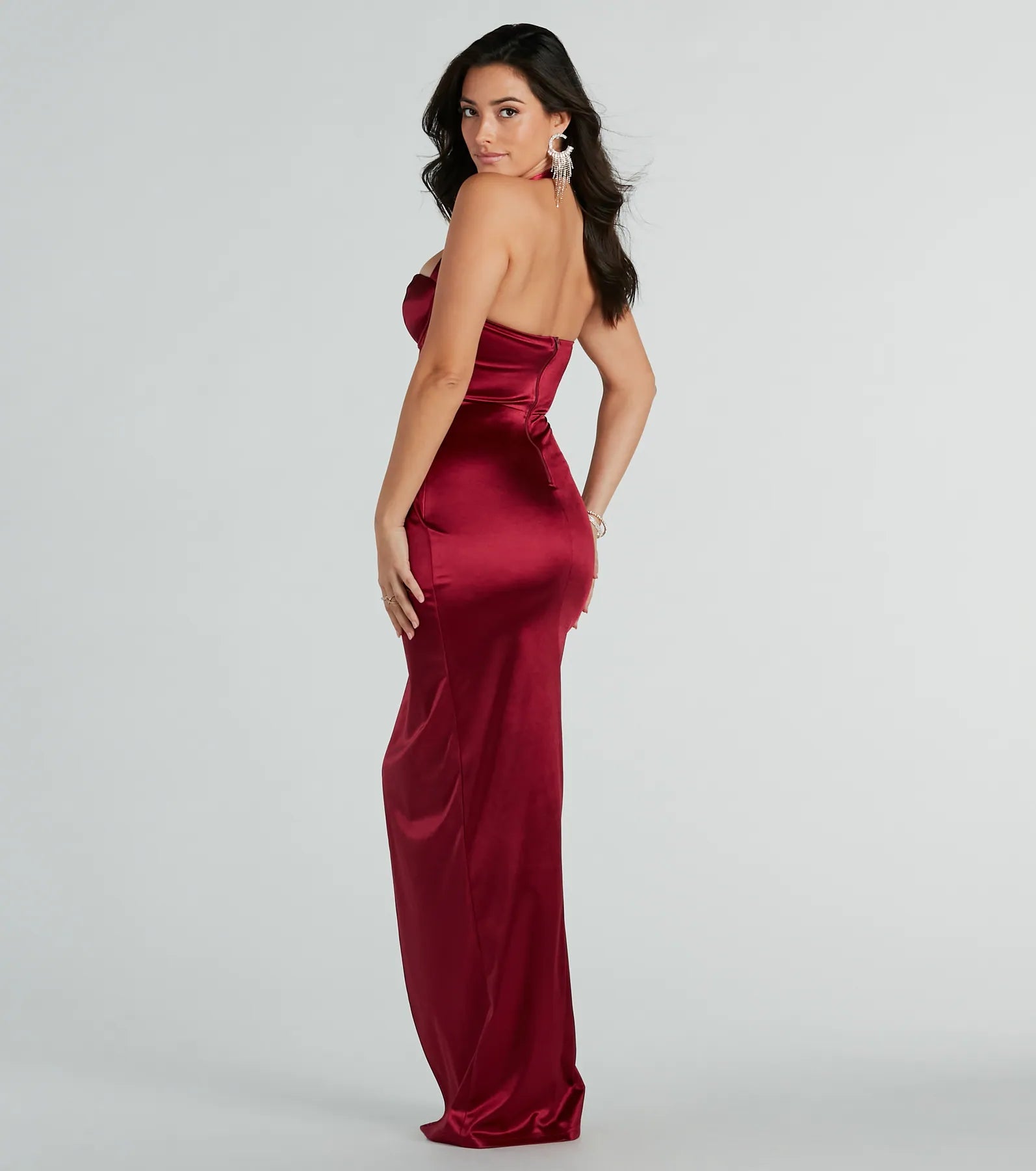 Karen Formal Sweetheart Halter Corset Satin Dress - Image 6
