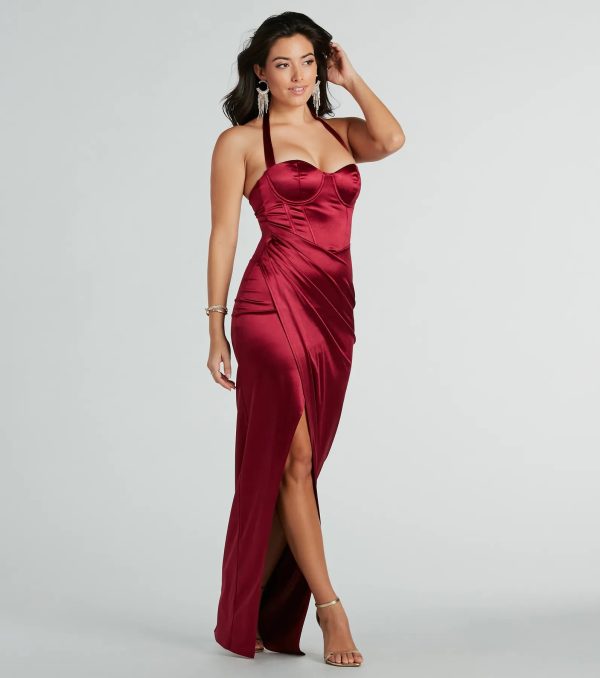 Karen Formal Sweetheart Halter Corset Satin Dress - Image 7