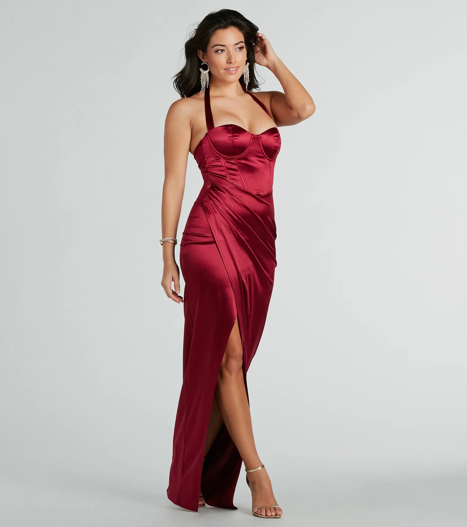 Karen Formal Sweetheart Halter Corset Satin Dress - Image 7