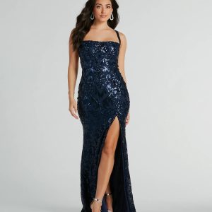 Moira Lace-Up Sequin Formal Dress